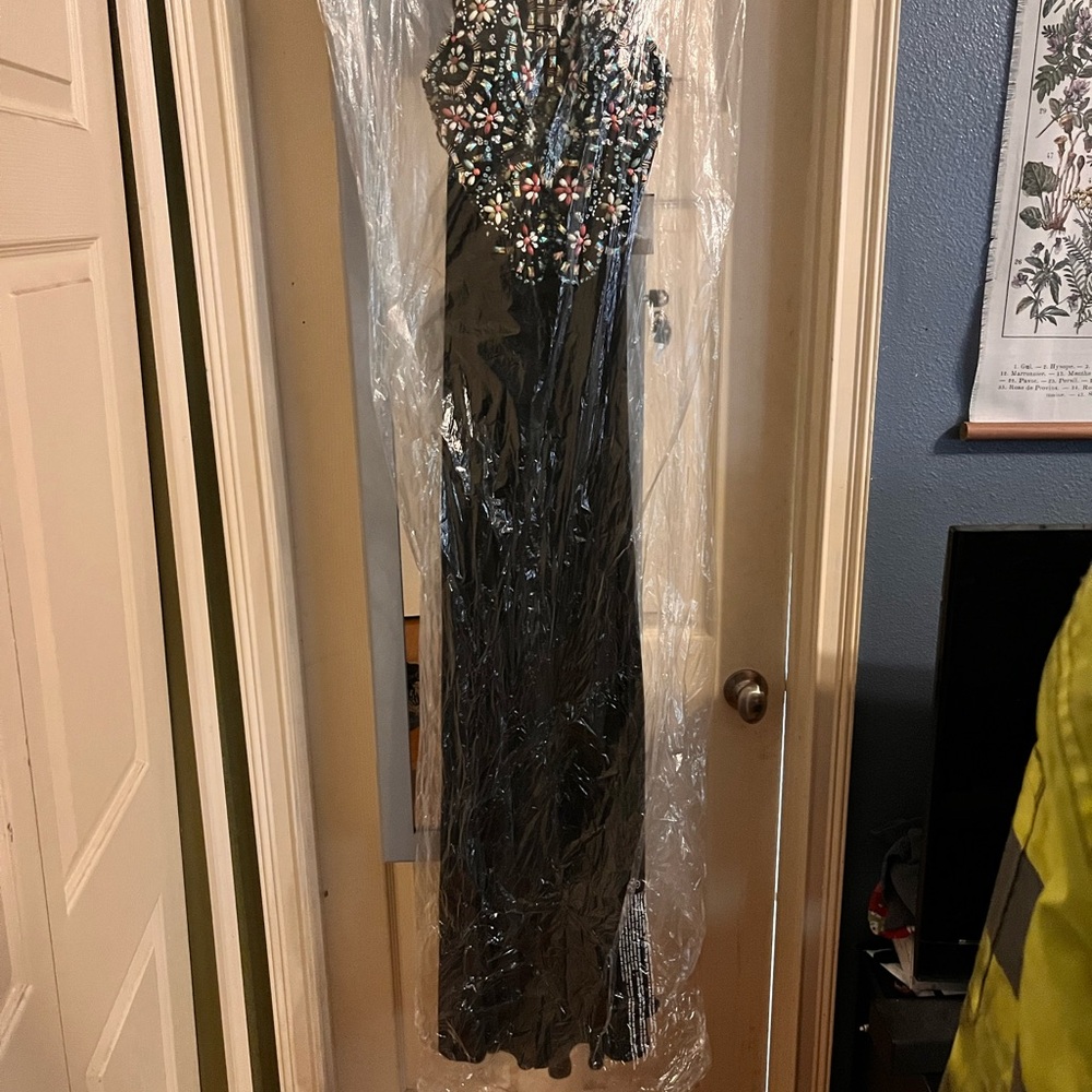 David's Bridal Black and Multicolor rhinestone Prom Dress